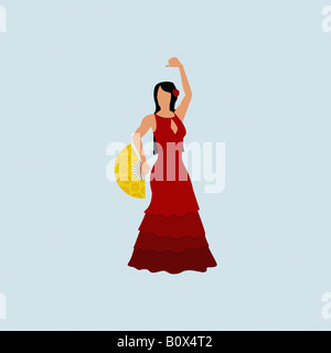 Eine stereotype spanische Frau, gekleidet in einem Flamenco-Kostüm Stockfoto