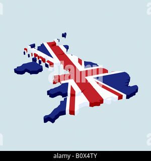 Britische Flagge in der Form von Großbritannien Stockfoto