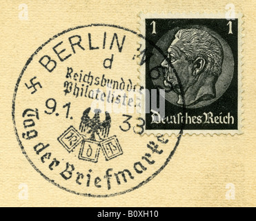 Deutschland Deutsches Reich 1 Pfennig Hindenburg Problem, Poststempel Berlin 1938. Stockfoto