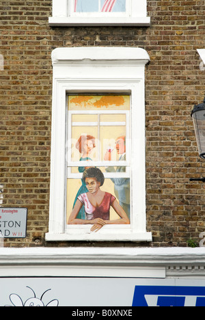 Haus mit gemalten Trompe-l'oeil-Fenster Notting Hill, London, UK Stockfoto