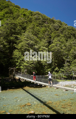 Drehbrücke über Caples Fluss Caples und Greenstone Täler in der Nähe von Lake Wakatipu Südinsel Neuseeland Stockfoto