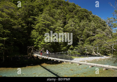 Drehbrücke über Caples Fluss Caples und Greenstone Täler in der Nähe von Lake Wakatipu Südinsel Neuseeland Stockfoto