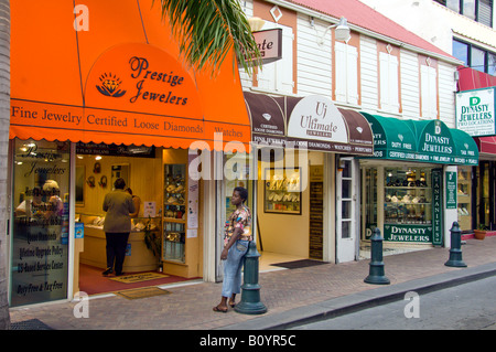 Schmuck-Shops an der Front Street in Philipsburg-Antillen Stockfoto