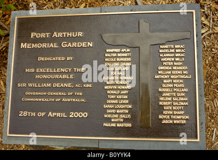 Die Gedenktafel an Port Arthur Tasmanien im Gedenken an das Massaker, das fand statt am 28. April 1996 Stockfoto