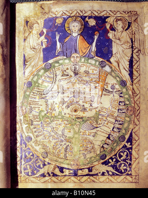 Mittelalterliche Weltkarte mit Jerusalem in der Mitte. Psalter Weltkarte. 1260 Stockfoto