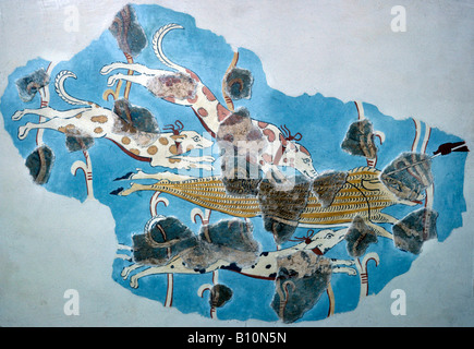 Mykenische Fresken. wildschwein jagd von Tiryns. 1300 1200 v. Chr.. Griechenland Stockfoto