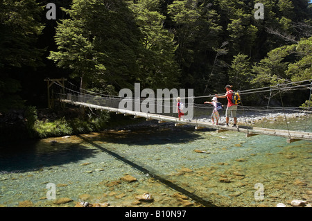 Drehbrücke über Caples Fluss Caples und Greenstone Täler in der Nähe von Lake Wakatipu Südinsel Neuseeland Stockfoto