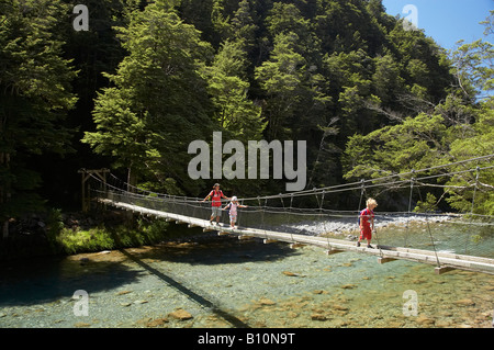 Drehbrücke über Caples Fluss Caples und Greenstone Täler in der Nähe von Lake Wakatipu Südinsel Neuseeland Stockfoto