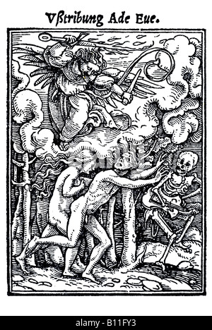 Vertreibung aus dem Paradies, Hans Holbein der jüngere, Danse Macabre, 1538, Deutschland Stockfoto