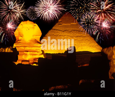SON ET LUMIERE GROßE PYRAMIDE SPHINX RUINEN GIZEH KAIRO ÄGYPTEN Stockfoto