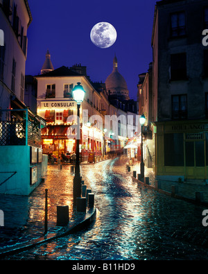 STRASSENCAFÉS IM FREIEN, RUE NORVINS MONTMARTRE PARIS FRANKREICH Stockfoto