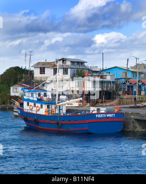 Angeln Boot Dona Telva bei Puerto Aguirre, Chile Stockfoto