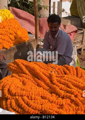 bunte Ringelblumen verkauft am Blumenmarkt in Kalkutta Stockfoto