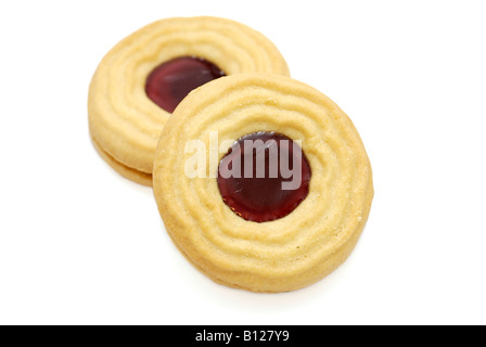 Jam und Rahm Kekse / Jammie Dodgers Stockfoto