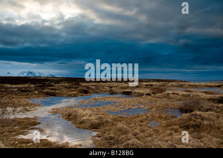 Sonnenuntergang über Skjalfandafloi Bay, Husavik, Island Stockfoto