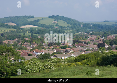 Blick über Findon Valley von der Spitze der South Downs Sussex England Stockfoto