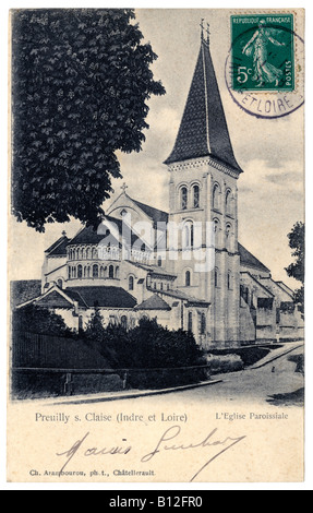 Ansichtskarte mit Blick auf die Abteikirche, Preuilly-Sur-Claise, Indre-et-Loire, Frankreich, 1908. Stockfoto