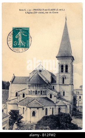 Ansichtskarte mit Blick auf die Abteikirche, Preuilly-Sur-Claise, Indre-et-Loire, Frankreich, 1908. Stockfoto