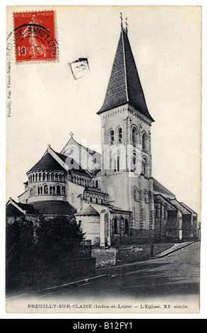 Ansichtskarte mit Blick auf die Abteikirche, Preuilly-Sur-Claise, Indre-et-Loire, Frankreich, 1908. Stockfoto