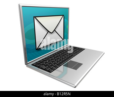 Laptop-Computer, die eine große Mail-Symbol zeigt an, dass Sie haben Post anzeigen Stockfoto