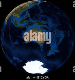 Echtfarbe Terra/MODIS Satellitenbild der Erde in orthogonale Projektion, zentriert auf Australien gerendert. Stockfoto