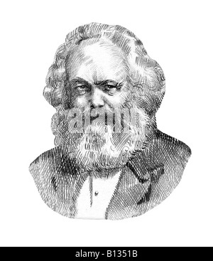 Karl Marx 1818 1883 deutsche politische wirtschaftliche Sozialtheoretiker Cross Hatch Stil moderne Illustration Stockfoto