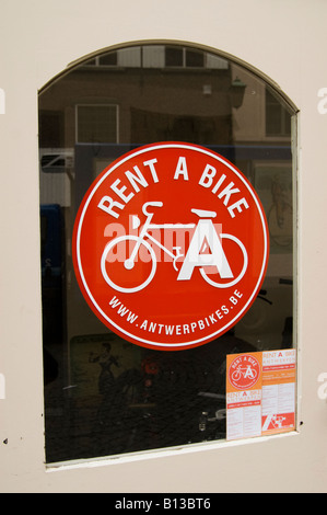 Mieten Sie ein Fahrrad-Zeichen in Antwerpen (Belgien) Stockfoto