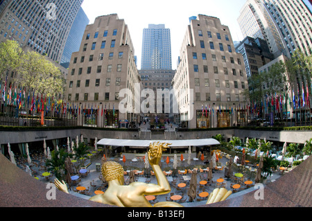 Rockefeller Plaza in einer fisheye Ansicht Stockfoto