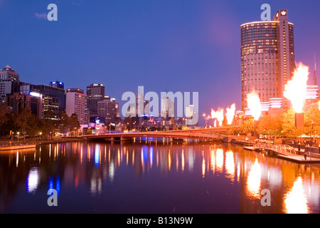 Blick auf die Skyline von Melbourne und Crown Casino Stockfoto