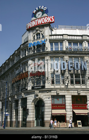 Stadt von Manchester, England. Printworks Unterhaltung und Freizeit-Komplex an der Kreuzung der Corporation Street und Withy Grove. Stockfoto