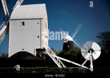 Sommertag im Jack und Jill Windmühlen Clayton Village South Downs Sussex England Großbritannien UK Stockfoto