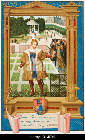 Heinrich II. Von Navarra, 1503 - 1555, Begegnung mit Margarete von Angoulême, 1492 - 1549 in den Gärten von Alencon. Stockfoto