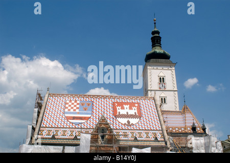 Historische Wappen auf Kirche St. Marco Zagreb Kroatien Stockfoto