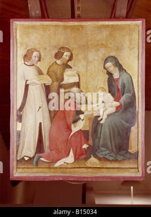 Bildende Kunst, Master von Wilten, Malerei, Anbetung der Heiligen Drei Könige, circa 1430, Tiroler Landesmuseum, Innsbruck, Österreich, Artist's Urheberrecht nicht geklärt zu werden. Stockfoto