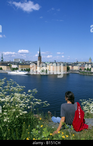 Panoramablick auf Riddarholmen Bezirk Stockholm Schweden Stockfoto