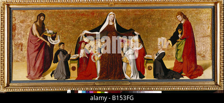 Bildende Kunst, CHARONTON, Enguerrand (ca. 1410 - 1461), Malerei, "die Jungfrau der Barmherzigkeit", 1452, Öl auf Leinwand, 66 cm x 187 cm, Kegel Museum, Chantilly, Frankreich, Artist's Urheberrecht nicht gelöscht werden Stockfoto