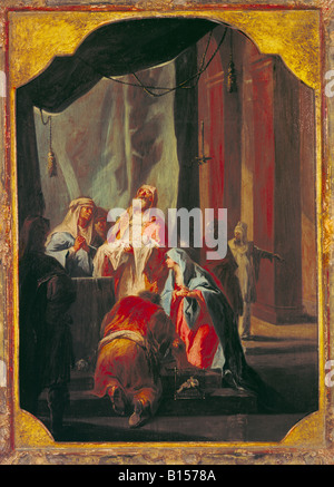 Bildende Kunst, Zick, Januarius (1730-1797), "Die Prophezeiung Simeons', Malerei, Zeichnung, 18. Jahrhundert, Öl auf Leinwand, Bayerisches Nationalmuseum, München,, Artist's Urheberrecht nicht gelöscht werden Stockfoto