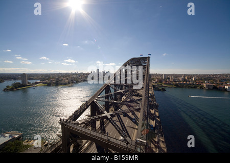 Blick auf die Sydney Harbour Bridge von der Spitze des Süd-Ost-Pylon. Stockfoto