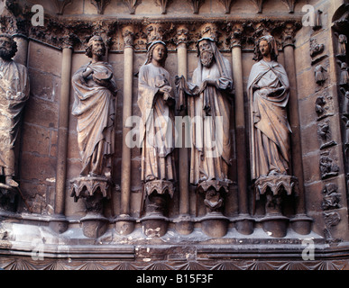Reims, Kathedrale, Kathedrale, Fassade, Fassade, Tor d Axt, Zahlen de gauche, Skulpturengruppe Stockfoto