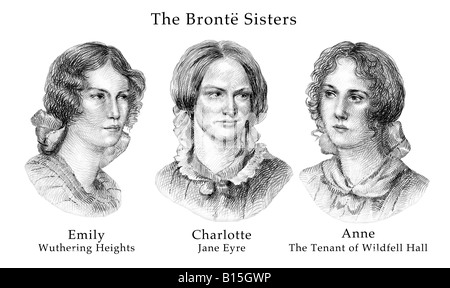 Die Brontë-Schwestern Cross Hatch Stil moderne Illustration Stockfoto