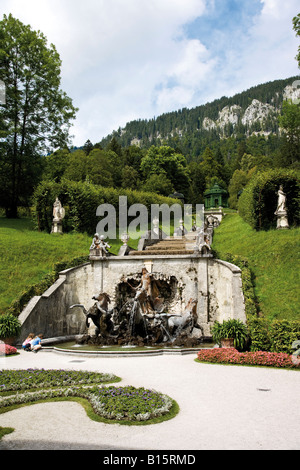 Deutschland Bayern, Schloss Linderhof, Neptunbrunnen Stockfoto