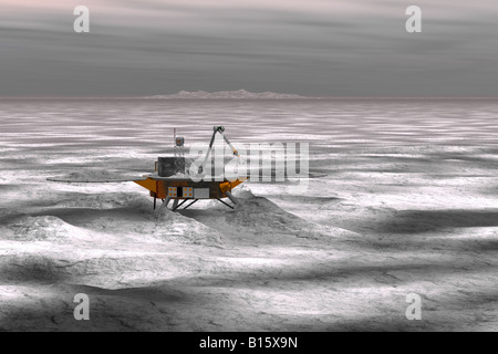 Eine künstlerische Darstellung von Kohlendioxid frost engulfing NASA Phoenix Lander auf dem Mars Polar region Stockfoto