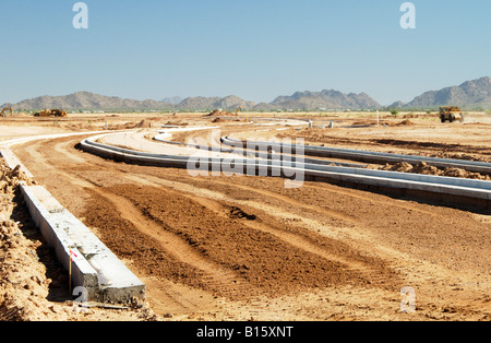 Vorbereitung einer Baustelle in einer neuen Wohnanlage in Arizona Stockfoto