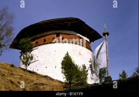 Bhutan Bumthang Valley Jakar Dzong Wachturm Stockfoto