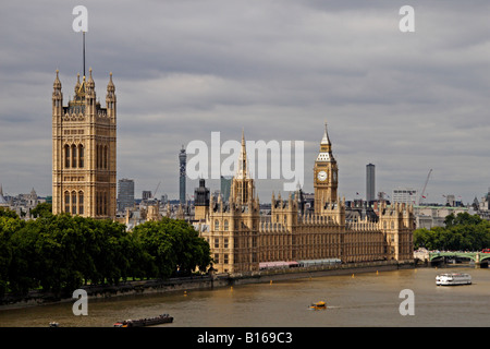 Westminster-Palast (Houses of Parliament) vom Dach des London Fire Brigade Hauptquartier, Albert Embankment, London Stockfoto