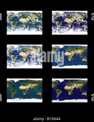 Weltkarte, anderen Modus, mit Wolken und ohne Wolken, höchste Auflösung, realen Topographie Rendern Stockfoto