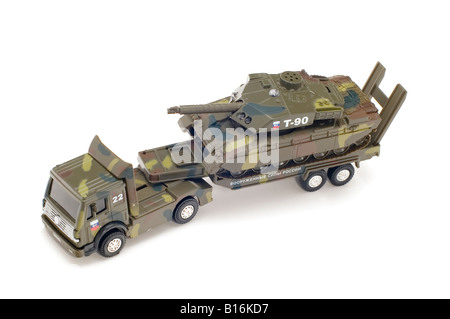 Objekt auf weißen Spielzeug-Militärtransporters hautnah Stockfoto