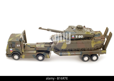 Objekt auf weißen Spielzeug-Militärtransporters hautnah Stockfoto