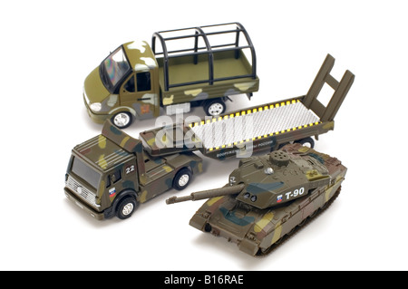 Objekt auf weißen Spielzeug-Militärtransporters hautnah Stockfoto