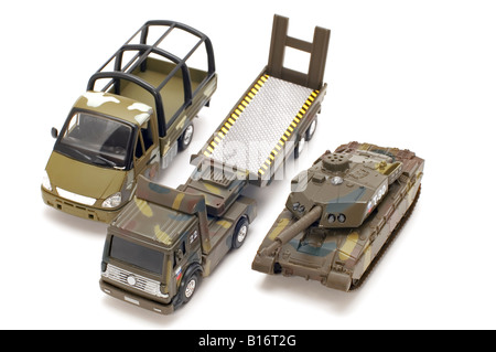 Objekt auf weißen Spielzeug-Militärtransporters hautnah Stockfoto